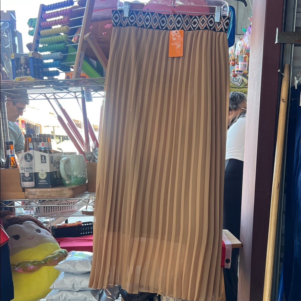 Magic Tan Maxi Skirt with Patterned Waistband